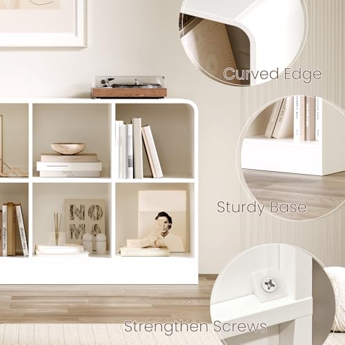 EXPERLAM White 8 Cube Storage Organizer with Rounded Edges and Reinforced Base, Low Horizontal Cube Bookshelf, Wooden Cube Shelf Bookcase for Living Room, Kids Room, Bedroom, TV Stand - size: with base