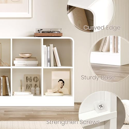 EXPERLAM White 8 Cube Storage Organizer with Rounded Edges and Reinforced Base, Low Horizontal Cube Bookshelf, Wooden Cube Shelf Bookcase for Living Room, Kids Room, Bedroom, TV Stand - size: with base