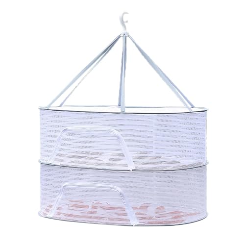 Foldable Drying Net for Vegetables, Fish, and Dehydrated Goods, Multi-tiered Food Drying Net, Versatile Drying Rack, Windproof Design, Zipper Closure for Insect Protection (White, Dual Layer) - color: White, size: Dual Layer