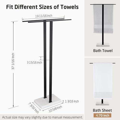 KES Standing Towel Rack, 37", Marble Base, 304 Stainless Steel, Matte Black | Equal-Height, Fits Large Bath Towels, 8.23 Lbs Weighted Marble Base, T-Shaped 18/8 Stainless Steel Rust Resistant, Bathroom - color: White Marble & Black Bar, size: 37" H (Equal