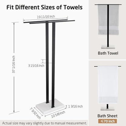 KES Standing Towel Rack, 37", Marble Base, 304 Stainless Steel, Matte Black | Equal-Height, Fits Large Bath Towels, 8.23 Lbs Weighted Marble Base, T-Shaped 18/8 Stainless Steel Rust Resistant, Bathroom - color: White Marble & Black Bar, size: 37" H (Equal