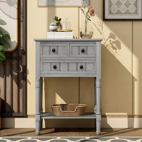 24'' Entryway Table, Small Console Table with Storage Drawers and Shelf, Hallway Table for Entryway Hallway Foyer, Farmhouse Solid Wood Frame (Gray) - color: Grey