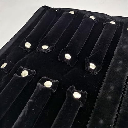 Velvet Travel Jewelry Case Roll Bag Organizer for Necklace Bracelet Earrings Ring (Black) (Black set) - color: Black Set