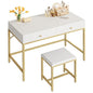 SUPERJARE 35.4" White and Gold Desk with 2 Drawers, Modern Makeup Vanity | Vanity with Padded Stool, Small Computer Desk Home Office Desk for Writing Study Bedroom - color: Gold and White, size: 35.4 inch