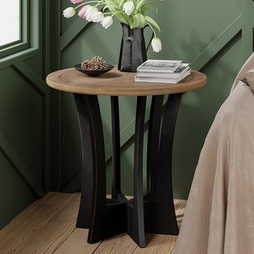 COZAYH Farmhouse Round End Table X 2P with Criss-Cross Wood Legs, Rustic French Country Side Table for Dinning or Living Room, Modern, Black, Natural Wood Color - color: Black