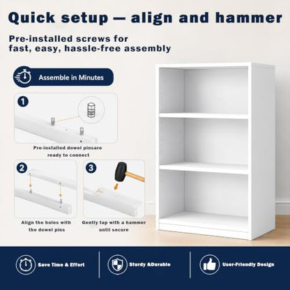 3-Tier Bookcase, 71 Inches, Wooden Open Display Floor Bookshelf with Adjustable Shelves (White) - color: White, size: 3-Tier Bookcase