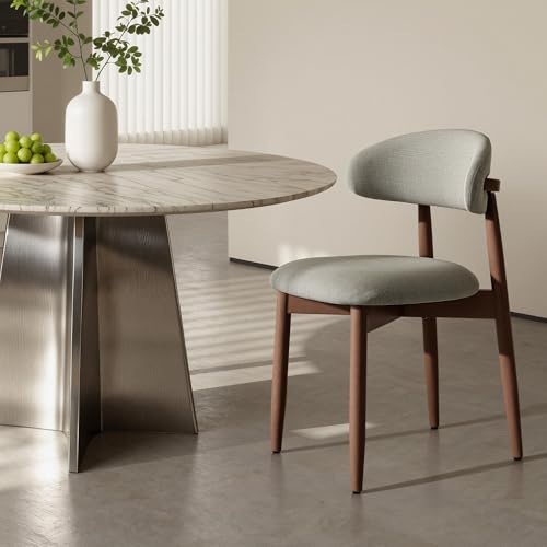 COLAMY Mid-Century Modern Wooden Dining Chair Set of 2, Indoor Upholstered Kitchen Chairs with 2.6" Cozy Padded Seat, Walnut Finish Side Dining Chair, [Green] - color: Green, size: 2 Chairs