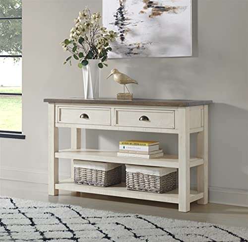 Martin Svensson Home Solid Wood Sofa Console Table, Cream White with Brown Top - color: Cream White With Brown Top