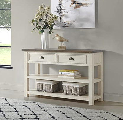 Martin Svensson Home Solid Wood Sofa Console Table, Cream White with Brown Top - color: Cream White With Brown Top