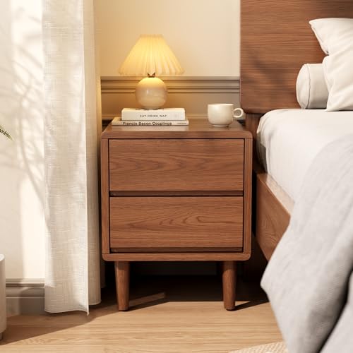 Solid Wood Nightstand Walnut Night Stand with Drawers Mid Century Modern Nightstand with Storage,Wood Night Stand,Small Bedside Table for Bedroom,Living Room,Office,Walnut Bedside Table - color: Deep Walnut, style: 2 drawers