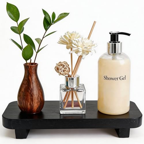 ECOECO Wood Riser for Decor,Widen Size Pedestal Stand for Bathroom,Farmhouse Decorative Tray Soap Holder for Perfume,Candle,Sponge,9" x 4.5"- Black - color: Black, size: S:9*4.5