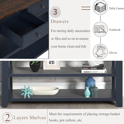 LKTART Solid Wood Console Table for Entryway;Sofa Table with Storage | 48.8 Inch Blue Real Wood Farmhouse Console Table with Drawers;Entry Way Table for Living Room,Foyer,Hallway;Easy Assembled - color: Blue