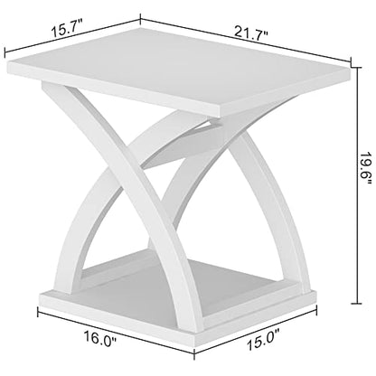 ChooChoo End Side Table,Modern End Table with Storage Shelf | Simple shape, Living Room,White - color: White, size: 15.7"D x 21.7"W x 19.6"H