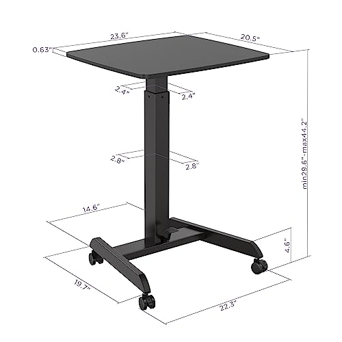 Kantek Mobile Sit Stand Laptop Cart, Adjustable Height (29"-49"), Rolling Laptop Computer Workstation 23.6" x 20.5", Foot Pedal Control, Steel Frame, Black - color: Black, style: Compact