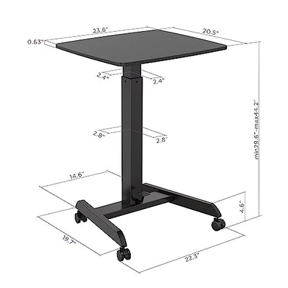 Kantek Mobile Sit Stand Laptop Cart, Adjustable Height (29"-49"), Rolling Laptop Computer Workstation 23.6" x 20.5", Foot Pedal Control, Steel Frame, Black - color: Black, style: Compact