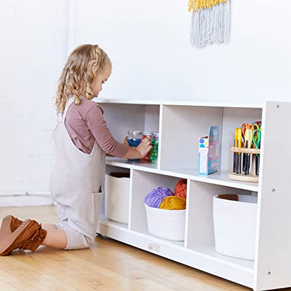 ECR4Kids 5-Compartment Mobile Storage Cabinet, Toddler, Classroom Furniture, White Wash - color: White Wash