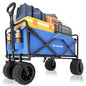 EchoSmile Heavy Duty 350 Lbs Capacity Collapsible Wagon, Outdoor Folding Camping Grocery Portable Utility Cart, Adjustable Rolling Carts, All Terrain Sports Wagon with Big Wheels (Blue-Arrow) - color: Blue-arrow