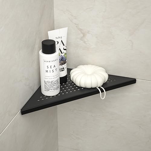 Corner Shower Shelves 10'', Grout in Shelf, Matte Black | 304 Stainless Steel Recessed Shelf for Bathroom, Shelf for Tiled Wall - color: Black, size: 10"- 1 Pack