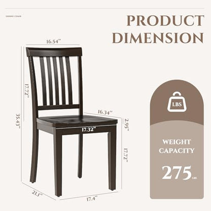 COLAMY Wooden Dining Chairs Set of 2, Solid Rubberwood Kitchen & Dining Room Chairs,Windsor Style Seating, Rustic Dining Table Chairs, Non-Slip Foot Pads, Farmhouse & Traditional Seating,Dark Brown - color: Darkbrown, size: Set of 2
