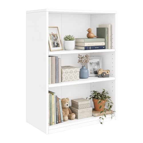 Wooden 3-Tier Bookshelf, White, 31.5" Tall | Adjustable, Open Storage Shelf Unit - color: White, size: 3-Tier
