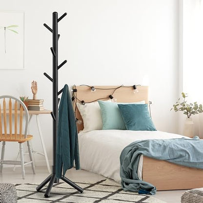 Simple Houseware Wooden Coat Rack Stand, Hall Tree with 9 Hooks, Black | Adjustable Tree Rack for Entryway, Hallway, Bedroom, Office - color: Black, style: Wooden