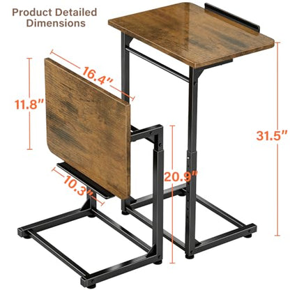 Tv Tray Table, 8-Level Adjustable Height Couch Side Table，90° Tilt Angle Adjustments C-Shaped End Table, with Phone & Tablet Slot Sofa Computer Desk for Couch, Sofa, Bed, Chair, Living Room (Brown) - color: Brown, size: 1 pcs