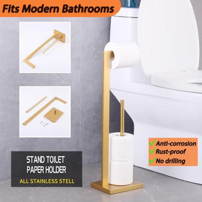 GERZWY Gold Toilet Paper Holder Free Standing with Reserve Stainless Steel Tissue Roll Holder Floor Stand Storage DZY004-BE - color: Gold