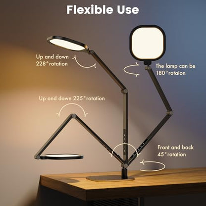 Desk Lamp for Home Office, 1200LM Computer Zoom Lighting with CRI >95, Memory & Timer Function, Dimmable Desktop Ring Light for Video Calls, Conference, Reading, Streaming, Podcasting, 3000K-6500K - color: Black - 1 Pack