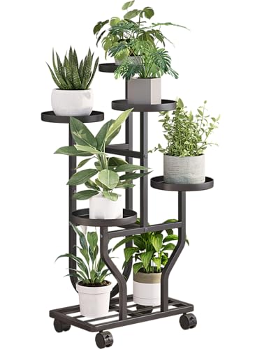 Plant Stand with Wheels, Black 5 Tier Metal Plant Shelf for Indoor Outdoor | Corner Plants Stand Indoor for Bedroom Living Room, Outdoor Plant Stand for Garden Balcony Yard, Holds 5-7 Pots of Plants - color: Black, size: 5 Tier