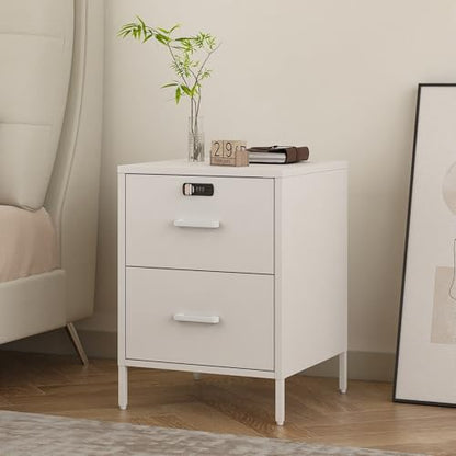 Steehoom Nightstand,2 Drawer Metal Locker End Table Lockable Bedside Table Storage Cabinet for Bedroom, Dorm, 21.26”H X 15.75”W X 15.75”D (2 Drawer, White) - color: White, style: 2 Drawer