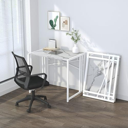 Lutown-Teen 32 inch Folding Small Desk, Writing Gaming Computer Camping Desk for Small Spaces, No Assembly Required Home Office Desk, White Marble - color: White Marble, size: 32 Inch