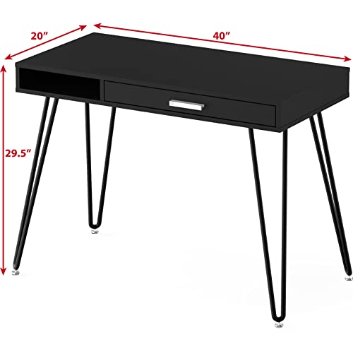 SHW Home Office Computer Hairpin Leg Desk with Drawer, Black - color: Black
