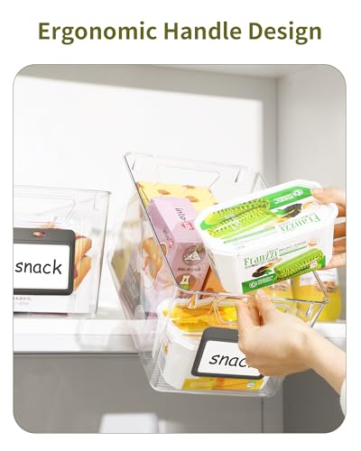 iCASA 6-Pack Clear Fridge Organizers and Storage Bins Container with Labels | Plastic Refrigerator Organizer Bin for Organizing, Home Organization Must Haves for Kitchen Under Sink Cabinet Pantry Shelf