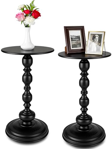 Novabright 2 Set Small Round Side Tables Metal End Table Coffee Drink Table for Small Space Matte Drink Accent Tables Vintage Roman Style for Living Room, Bedroom, Narrow Corners, Sofa Couch (Black) - color: Black