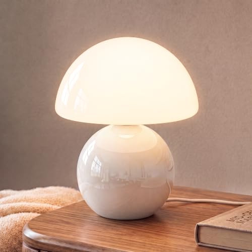 Dawnwake Mushroom Lamp Table Lamp for Bedroom,Desk Bedside Small Lamps for Living Room Night Stands,Mushroom Decor Cute Mini Modern Mid Century Lamps,Unique Aesthetic Home Living Room Decor(White) - color: White