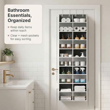 10-Pocket Over the Door Organizer with Heavy-Duty 600D Oxford Fabric, Upgraded Hooks with Silicone Protectors for Dorm, Closet Storage, Bedroom, Bathroom
