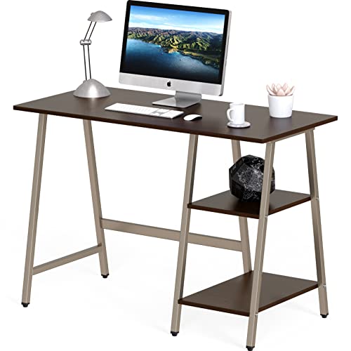 SHW 43-Inch Home Office Trestle Computer Desk with Open Storage Shelves, Espresso - color: Espresso