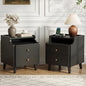 Nightstand Set of 2, Pre-Assembled, 19.7“H Solid Wood Night Stand with 2 Drawers, Open Sliding Shelf, Mid Century Modern Small Bedside Table for Bedroom, Black 16" - color: Black-2pack, size: 16"