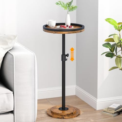 Small Side Table, Drink Table, Height Adjustable Round End Table, Pedestal Side Table for Small Spaces in Living Room, Bedroom, Brown - color: Brown-standard