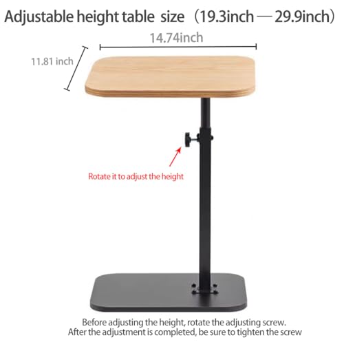 Pedestal Adjustable c Table for Small Spaces，C Shaped End Table Desktop can Turn 360° and the Height of the Sofa Small TV Tray Table Can be Adjusted for Couch - color: Wood and Black-height-adjustable Table-1pcs