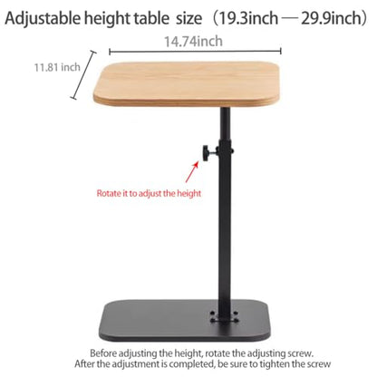 Pedestal Adjustable c Table for Small Spaces，C Shaped End Table Desktop can Turn 360° and the Height of the Sofa Small TV Tray Table Can be Adjusted for Couch - color: Wood and Black-height-adjustable Table-1pcs