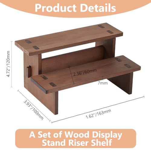 DICOSMETIC 2 Tier Wooden Display Risers Stand Display Shelves 4.72x6.42x3.94 Inch Rectangle Small Wood Table Cupcake Stand Spice Rack Organizer Coffee Perfume Organizer for Cabinet Home Wedding Party