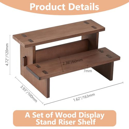 DICOSMETIC 2 Tier Wooden Display Risers Stand Display Shelves 4.72x6.42x3.94 Inch Rectangle Small Wood Table Cupcake Stand Spice Rack Organizer Coffee Perfume Organizer for Cabinet Home Wedding Party