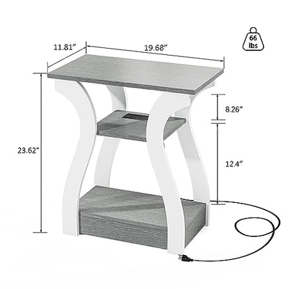 FROMJBEST End Tables Living Room, Grey End Table with Charging Station | Side Table Living Room, with USB Ports and Outlets, Nightstand for Bedroom, 3-Tier Storage Shelf, Bedside Table - color: Grey