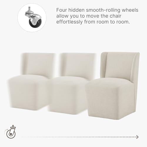 KISLOT Upholstered Dining Chairs Set of 4 with Casters, Wingback Modern Side Armless Deskchair with Rollers for Diningroom Bedroom Livingroom Reading Room, Cream Beige Fabric - color: A Cream Beige Fabric, size: Set of 4