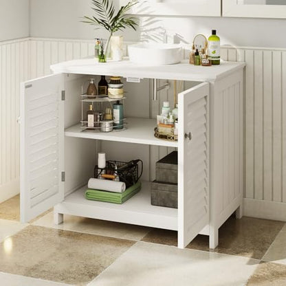 Pedestal Sink Cabinet Under Storage Cabinet with 2 Doors & Open Shelf, U Shape Cut Out Bathroom Vanity Under Sink Storage, Vanities for Toiletries Makeup in Bathrooms (White) - size: Two-story