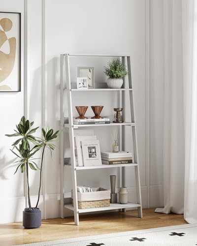Ladder Bookcase, 5-Tier Bookshelf, Freestanding Plant Display Stand for Living Room, Kitchen, Bedroom, Balcony, White - color: White