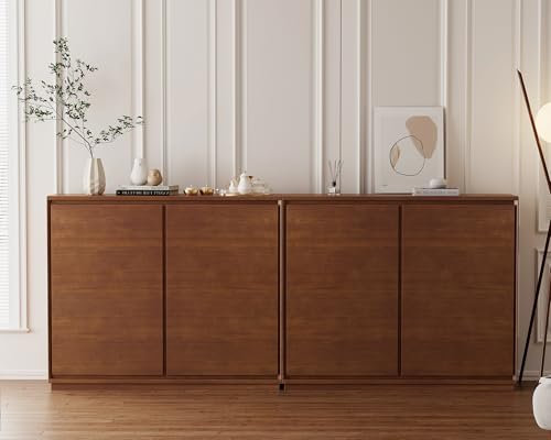 Mid Century Modern Narrow Sideboard Buffet Cabinet,Walnut Entryway Storage Cabinet,Modular Storage Cabinets,Slim Wooden Credenza for Small Spaces (3 Pieces,117" L*9.25" D) - color: Brown Walnut-3 Pieces