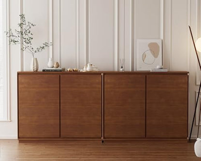 Mid Century Modern Narrow Sideboard Buffet Cabinet,Walnut Entryway Storage Cabinet,Modular Storage Cabinets,Slim Wooden Credenza for Small Spaces (3 Pieces,117" L*9.25" D) - color: Brown Walnut-3 Pieces