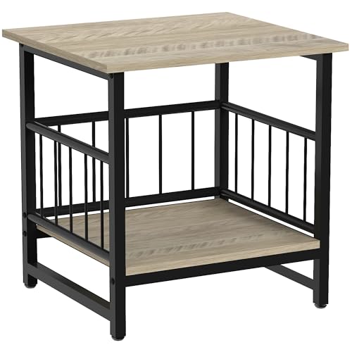 DHMAKER End Table, Industrial Side Table with 2-Tire Storage Shelf, 180LBS Mini Fridge Stand with Adjustable Feet, 18"x18" Wood Night Stand Small Bedside Table for Living Room Bedroom, Grey - color: Grey 1pc 18inch